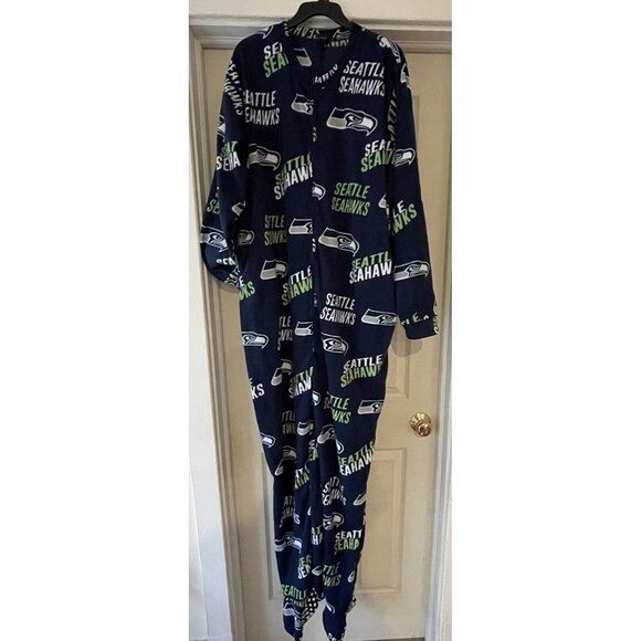 Seattle Seahawks Pajama One Piece Blue Sleepware NFL Full Zip  2XL Adult EUC - Picture 1 of 5